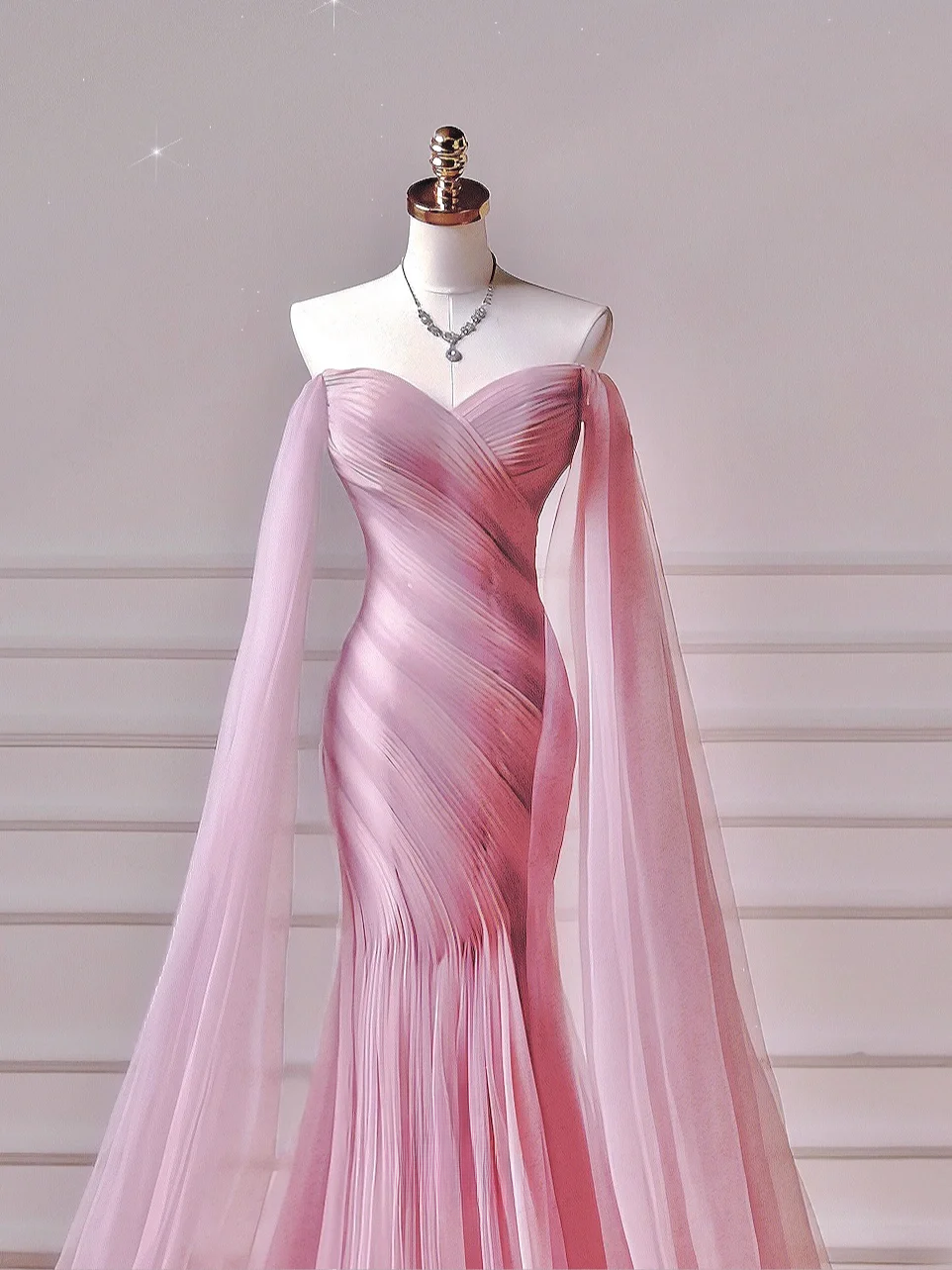 Modest Prom Dresses Aesthetic Mermaid Off The Shoulder Pink Tulle Impress With Long Sleeves Party Formal Gown For Teens High Schools Girls AQ044