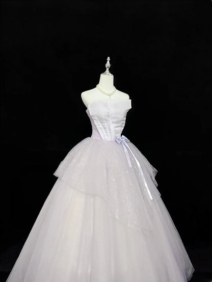 Sweet Ball Gown Strapless Light Lilac With Bow Tulle Quince Dress Voluminous Sweet 16 Sweet Sixteen Outfits Vestido de RB7415