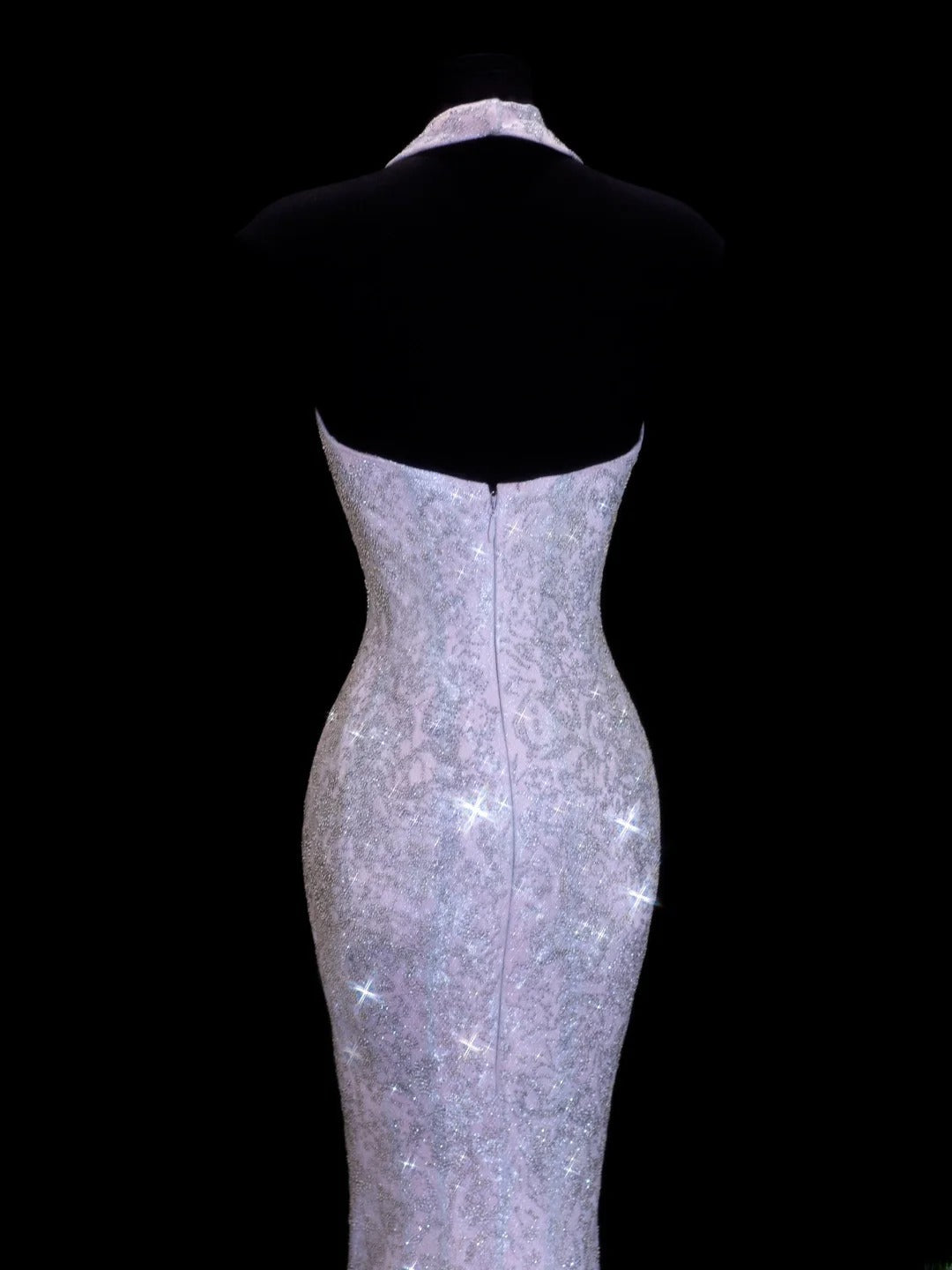 Robe de bal longue sirène à sequins style années 50, fendue et ornée de perles, à prix abordable (SA044)