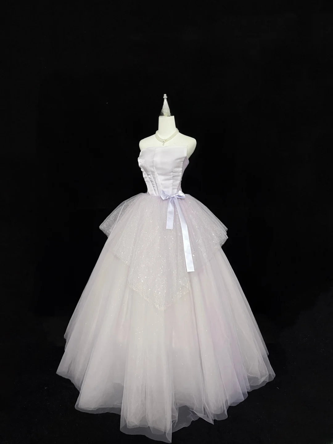 Sweet Ball Gown Strapless Light Lilac With Bow Tulle Quince Dress Voluminous Sweet 16 Sweet Sixteen Outfits Vestido de RB7415