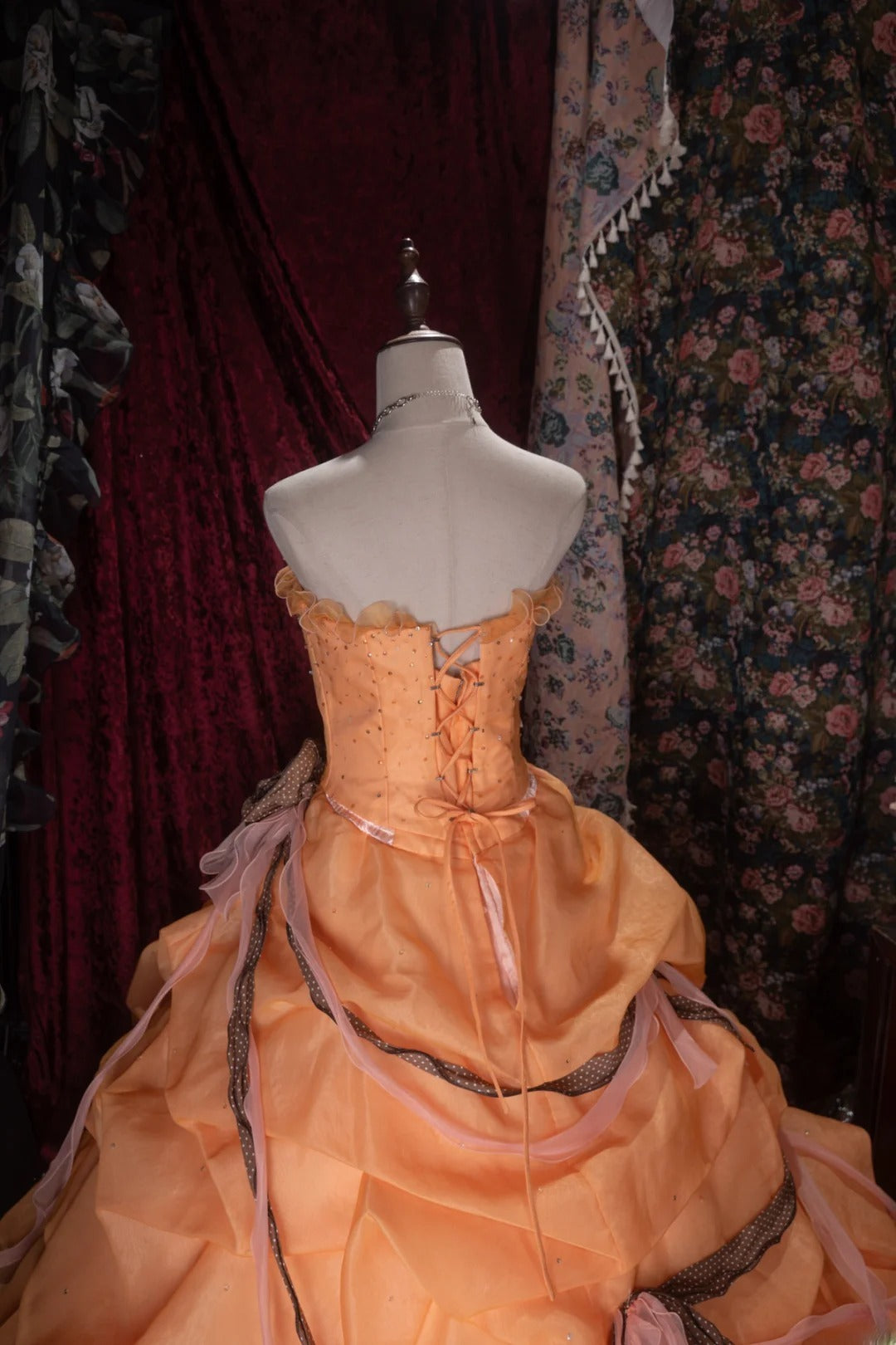Charming Ball Gown Strapless Orange With Tiered Layers Long Quince Dress Quinceanera Dresses Formal Birthday Outfits RB8069