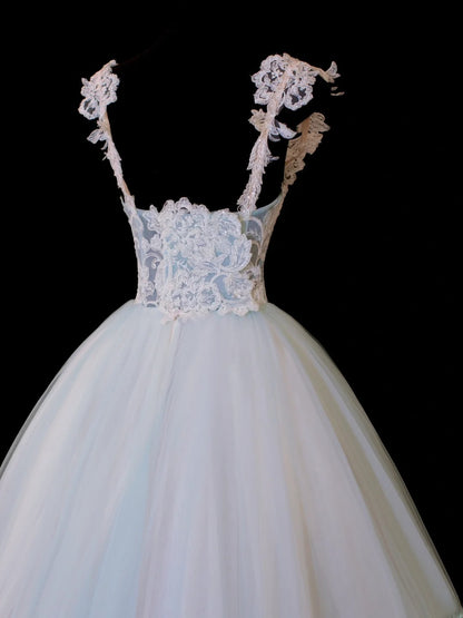 Robe de bal sobre et élégante, robe de soirée longue en tulle bleu à épaules dénudées, style SA045