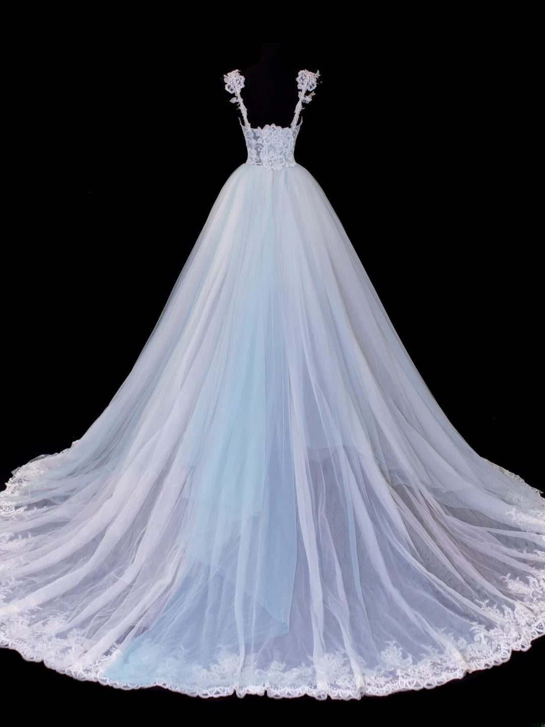 Robe de bal sobre et élégante, robe de soirée longue en tulle bleu à épaules dénudées, style SA045