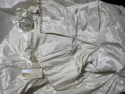 Robe de mariée sirène bohème sans manches en dentelle blanche plissée satin long vintage années 70 AS045