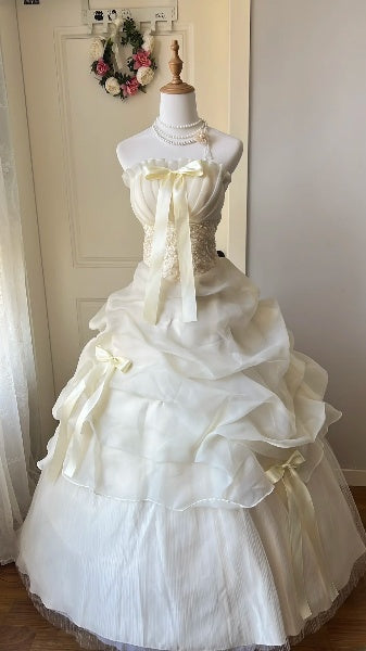 Princess Sweet 16 Dresses Long Strapless Yellow With Lace Ball Gown Sweet Sixteen Birthday Gown RC0415