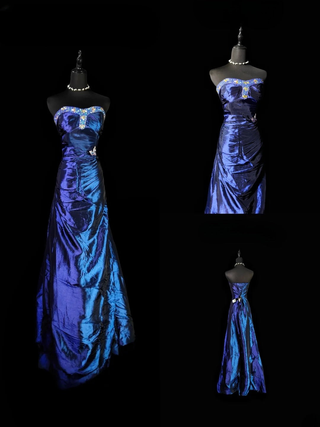 Vintage Mermaid Sweetheart Royal Blue Taffeta Long Prom Dress With Ruffled Formal Dress Long Party Dresses RB6938