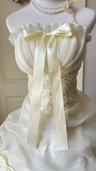 Princess Sweet 16 Dresses Long Strapless Yellow With Lace Ball Gown Sweet Sixteen Birthday Gown RC0415