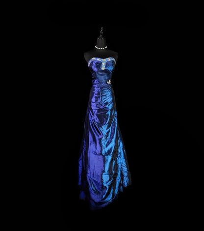 Vintage Mermaid Sweetheart Royal Blue Taffeta Long Prom Dress With Ruffled Formal Dress Long Party Dresses RB6938