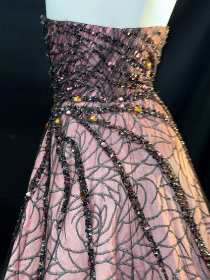 Vintage Prom Dresses A line Strapless Pink With Beading Long Evening Formal Outfits RB3449