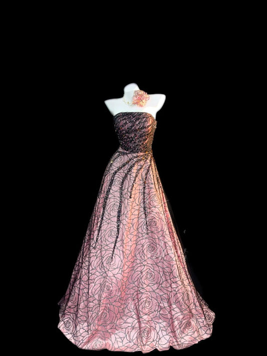 Vintage Abschlussballkleider A-Linie Trägerlos Rosa Mit Perlenstickerei Lange Abendgarderobe Formelle Outfits RB3449