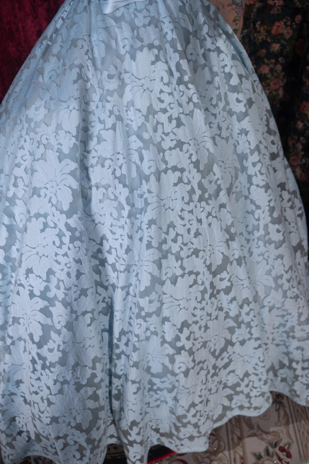Fairytale Ball Gown V Neck Blue Lace With Bow Long Prom Dresses Formal Outfit Evening Night Dress RB8070