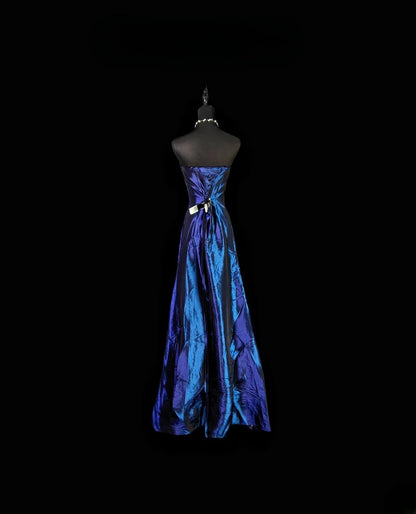 Vintage Mermaid Sweetheart Royal Blue Taffeta Long Prom Dress With Ruffled Formal Dress Long Party Dresses RB6938