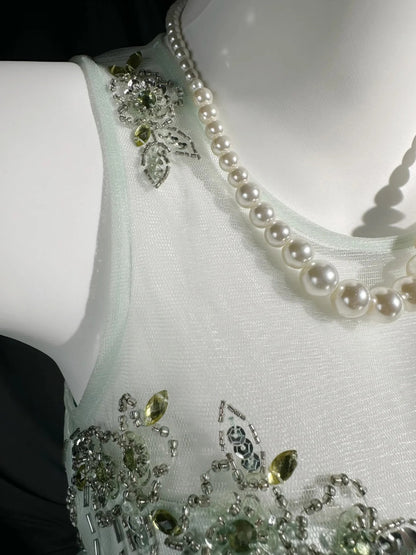 Elegant Prom Dresses A Line Scoop Neck Mint Green Tulle With Beading Evening Dress Formal Outfits RB5853