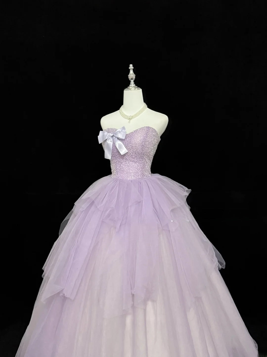 Sweet Ball Gown Sweetheart Lilac With Bow Beading Tulle Quince Dress Voluminous Sweet 16 Sweet Sixteen Outfits Vestido de RB7417