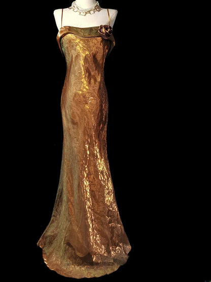Robe de bal longue sans manches à bretelles spaghetti style sirène rétro années 60, ornée de fleurs, idéale pour les fêtes de fin d'année scolaire (AS046)