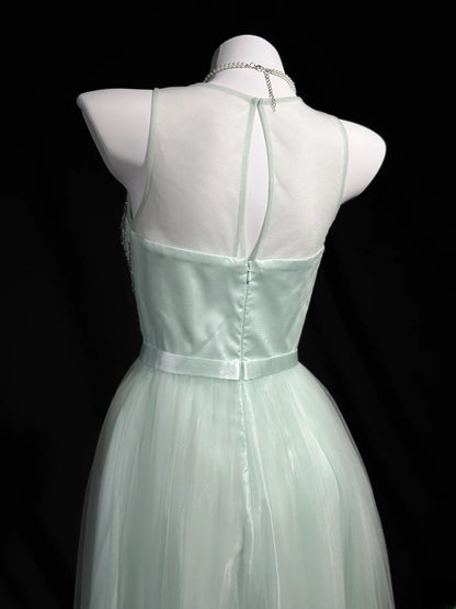 Elegant Prom Dresses A Line Scoop Neck Mint Green Tulle With Beading Evening Dress Formal Outfits RB5853