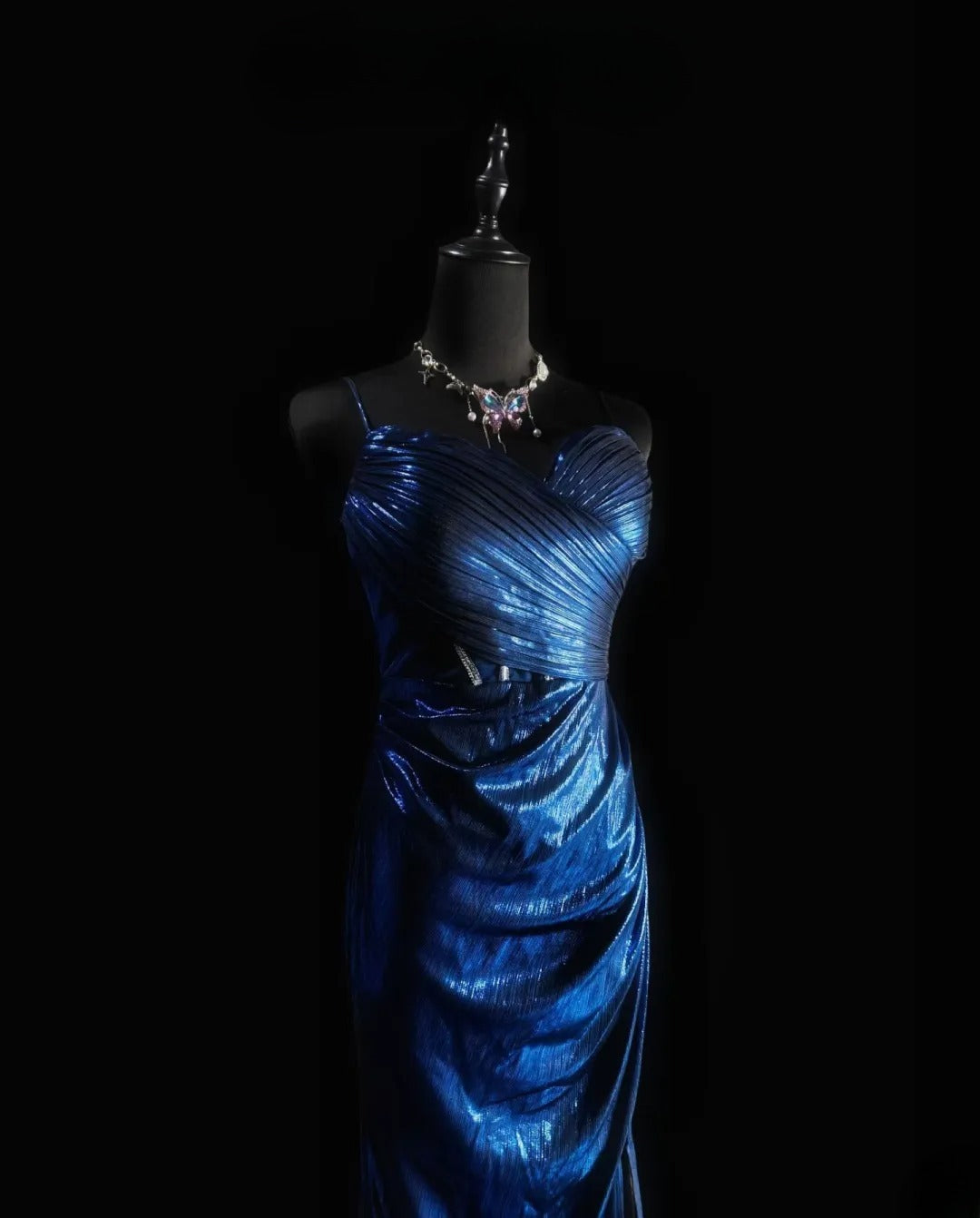 Vintage Mermaid Spaghetti Strap Royal Blue Long Prom Dress With Ruffled Formal Dress Party Dresses RB6939