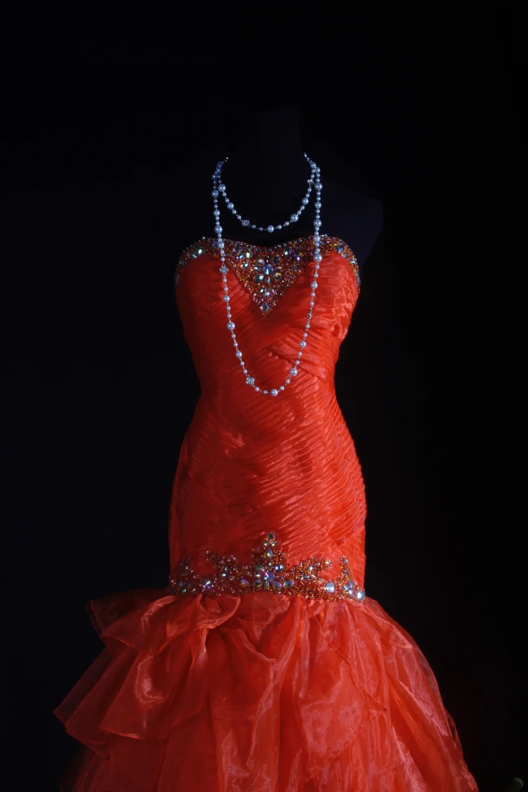 Vintage Meerjungfrauen-Kleid, langes rotes Partykleid mit Tüllperlen, 50er Jahre Retro-Chic, Geburtstags-, Dinner- und Ballkleid AS047