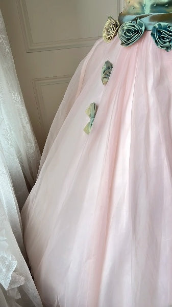 Princess Sweet 16 Dresses Long Strapless Pink With Flowers Ball Gown Sweet Sixteen Birthday Gown RC0416