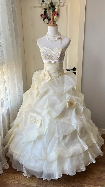 Princess Sweet 16 Dresses Long Sweetheart Yellow With Flowers Ball Gown Sweet Sixteen Birthday Gown RC0417