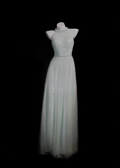 Understated Prom Dresses A line Scoop Light Sage Green Tulle With Beading Evening Dress Formal Outfits RB5855