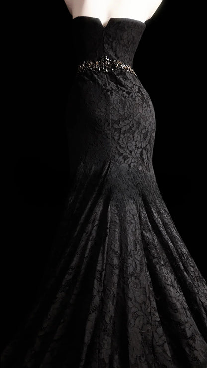 Black Prom Dress Inspo Mermaid Sweetheart Lace Modest Long Formal Party Gown RB9850