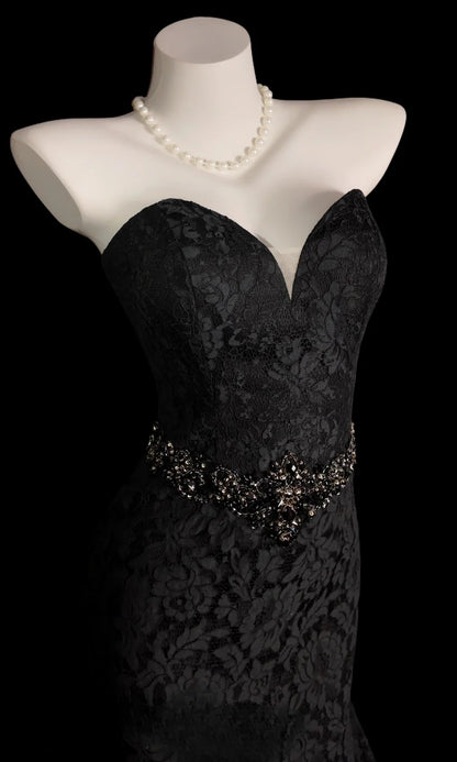 Black Prom Dress Inspo Mermaid Sweetheart Lace Modest Long Formal Party Gown RB9850