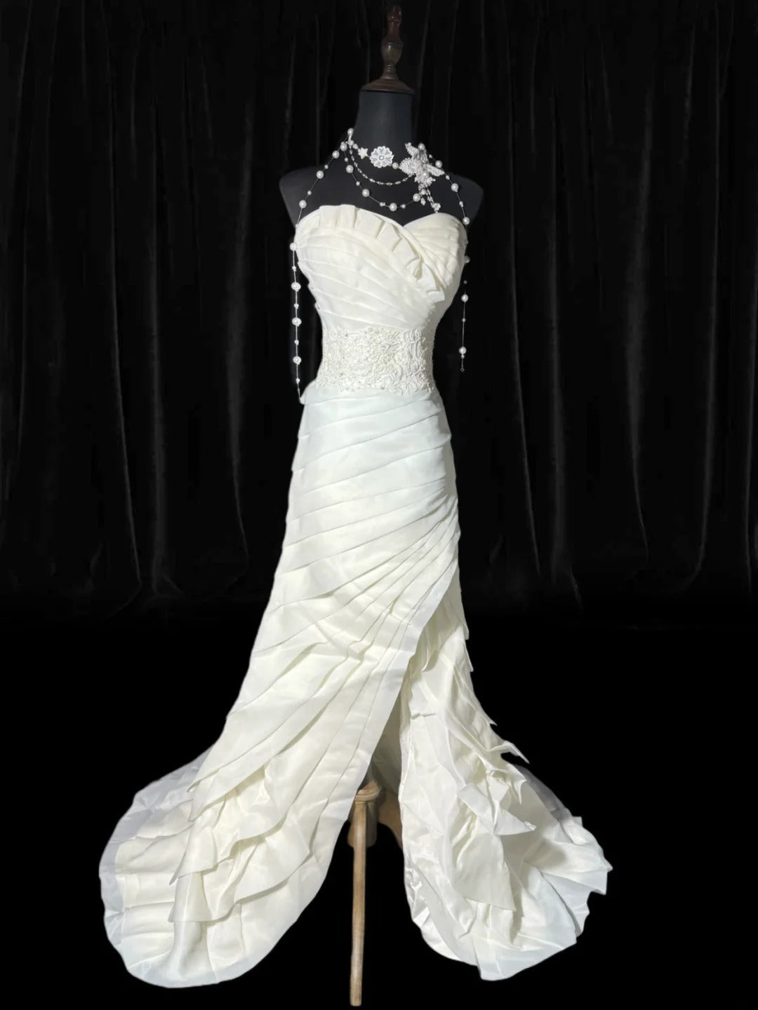 Prinzessinnen-Brautkleider, lange Kleider im 70er-Jahre-Stil, Meerjungfrauen-Ausschnitt, Boho-Stil, mit Spitze, figurbetont, auch in kleinen/großen Größen erhältlich, AS048