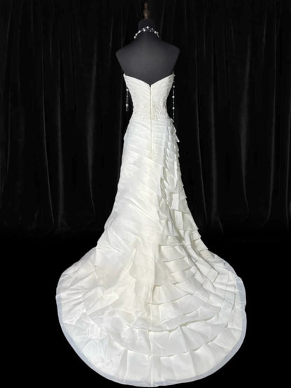 Prinzessinnen-Brautkleider, lange Kleider im 70er-Jahre-Stil, Meerjungfrauen-Ausschnitt, Boho-Stil, mit Spitze, figurbetont, auch in kleinen/großen Größen erhältlich, AS048