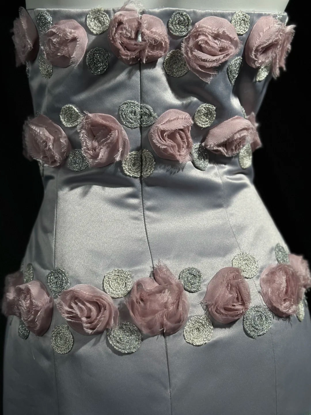 Sophisticated Prom Dresses Mermaid Strapless Gray Satin With Flowers Long Evening Formal Outfits RB5856