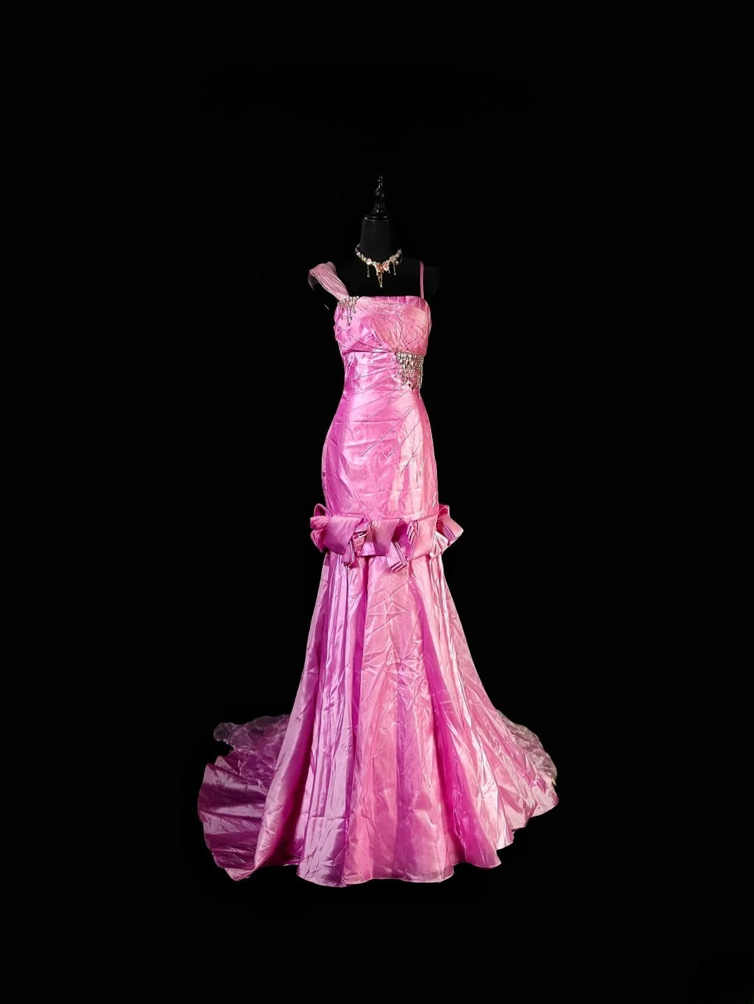 Vintage Mermaid Irregular Spaghetti Strap Pink Long Prom Dress With Ruffled Formal Dress Party Dresses RB6941