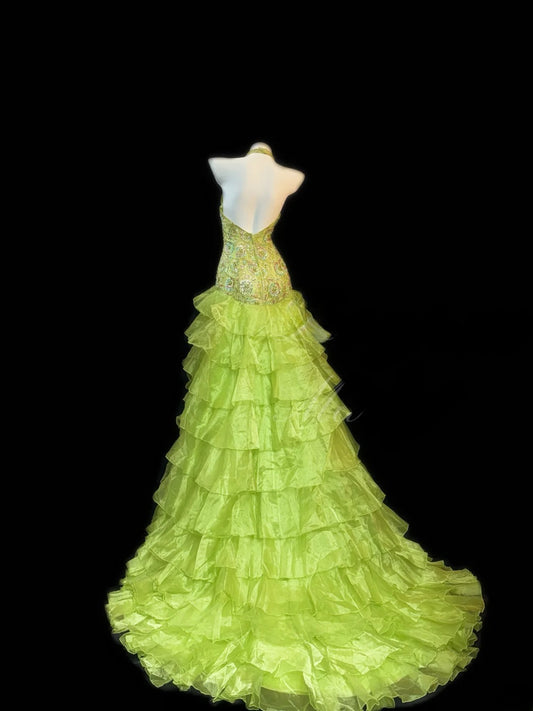 Vintage Prom Dresses High Low Green Halter With Beading Ruffles Long Evening Formal Outfits RB3451