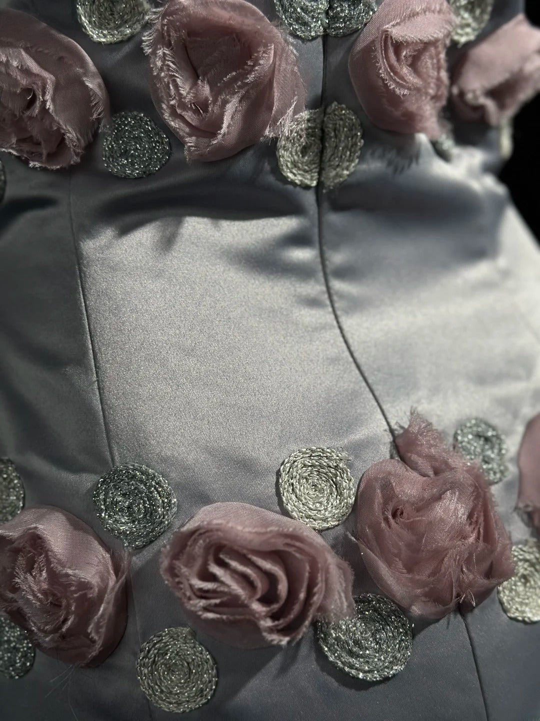Sophisticated Prom Dresses Mermaid Strapless Gray Satin With Flowers Long Evening Formal Outfits RB5856
