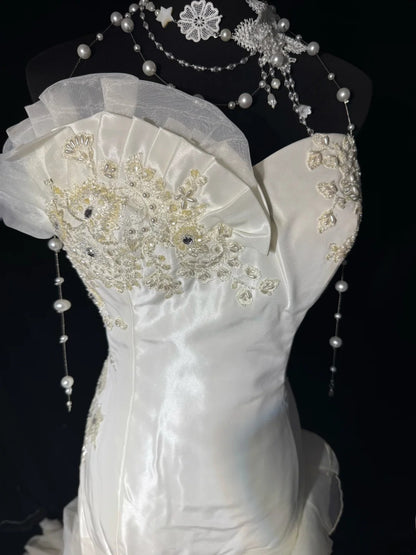 Robes de mariée longues et intemporelles, inspiration années 70, robes élégantes sirène bustier cœur, style bohème, avec corset en dentelle, robe de mariée cintrée, tailles petites et grandes (AS049)