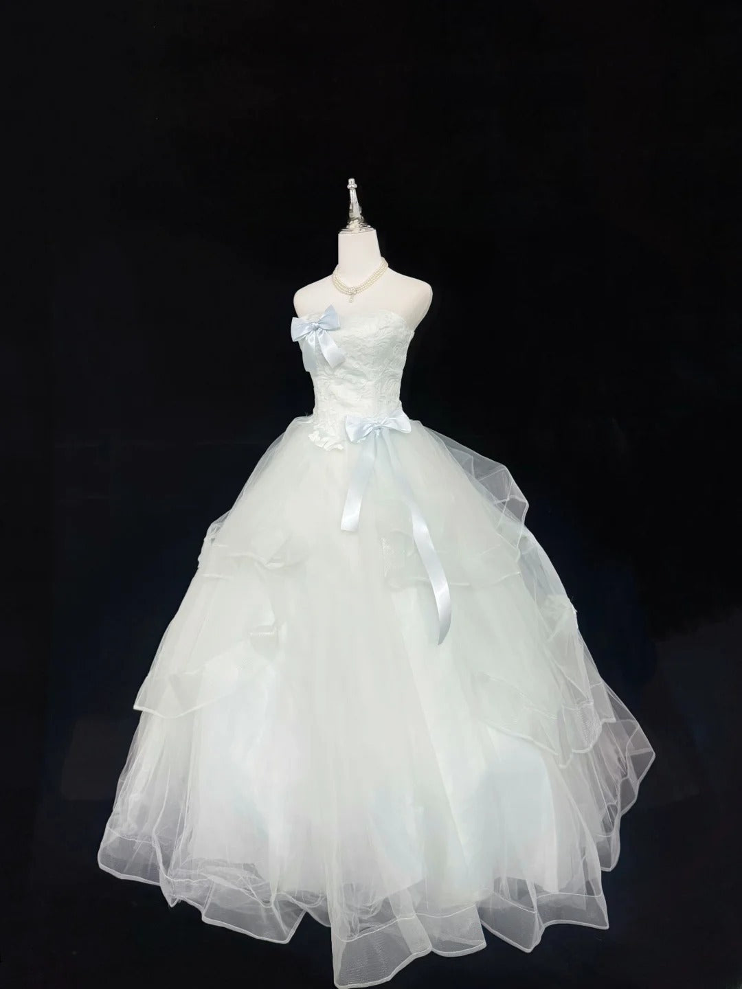 Sweet Ball Gown Strapless Mint Green Tulle With Bow Lace Quince Dress Voluminous Sweet 16 Sweet Sixteen Outfits Vestido de RB7420