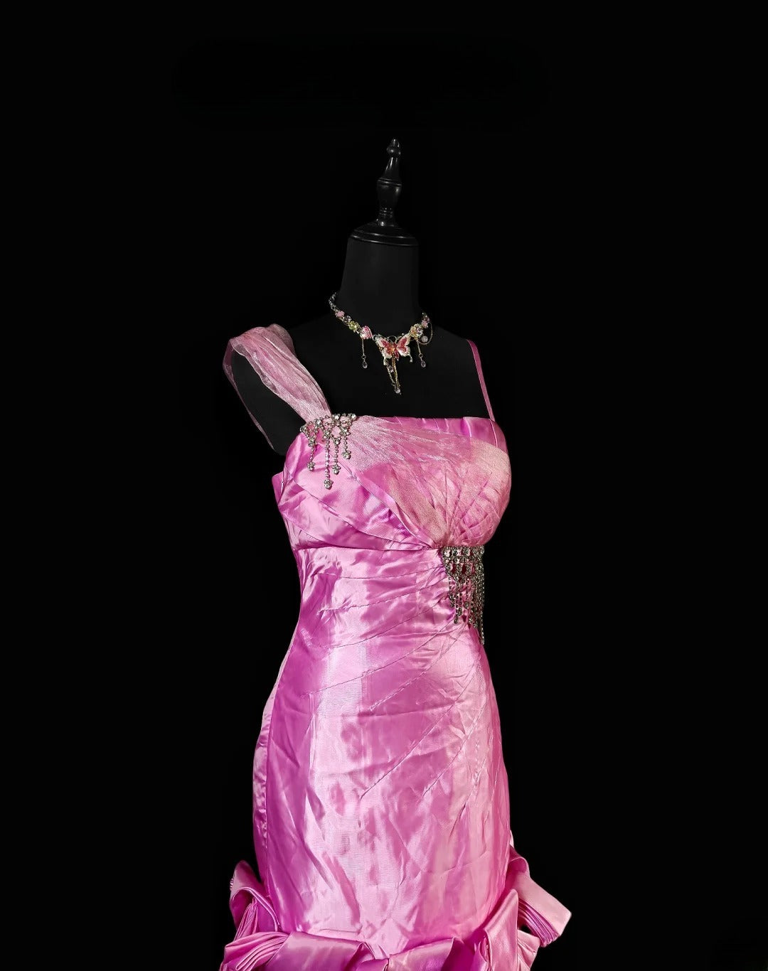 Vintage Mermaid Irregular Spaghetti Strap Pink Long Prom Dress With Ruffled Formal Dress Party Dresses RB6941