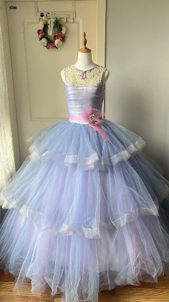 Prinzessinnen-Kleider zum 16. Geburtstag, lang, Flieder, U-Ausschnitt mit Perlen, Ballkleid, Sweet Sixteen Geburtstagskleid RC0420