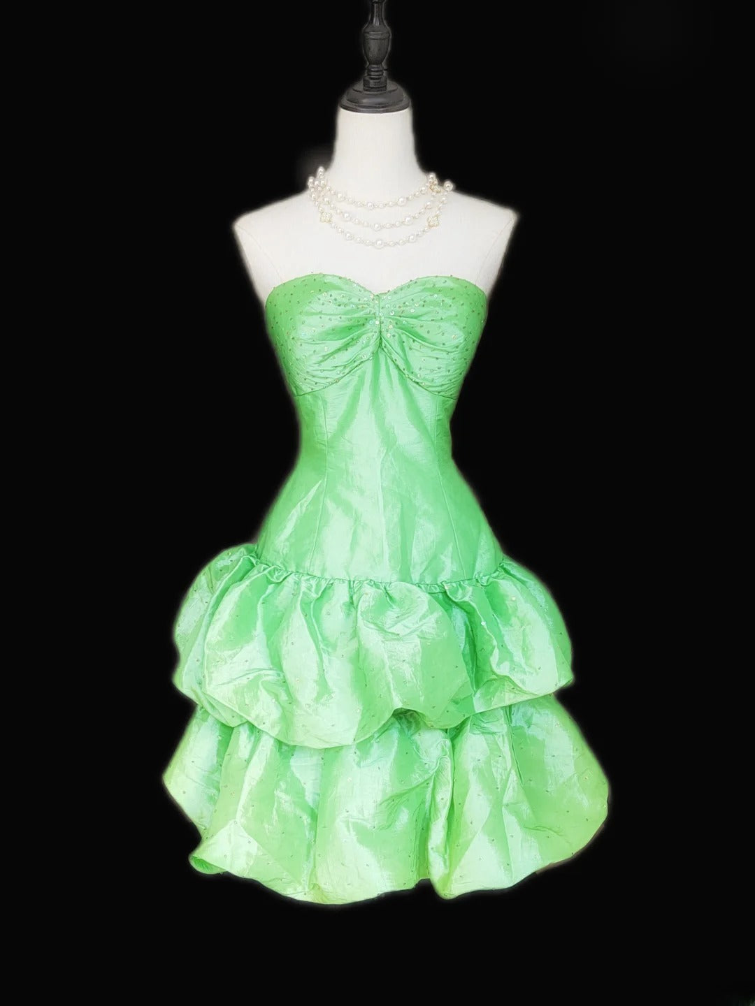 Robe de bal vintage bustier cœur en taffetas vert, robe de soirée courte pour un 16e anniversaire, robe de cocktail AS050
