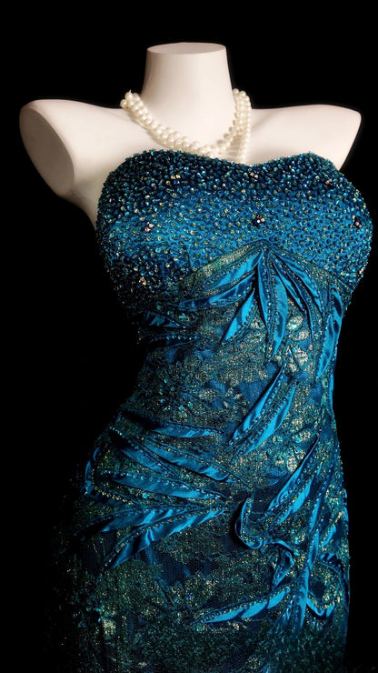 Lace Prom Dress Inspo Mermaid Sweetheart Blue Lace Modest With Beading Formal Party Gown RB9852
