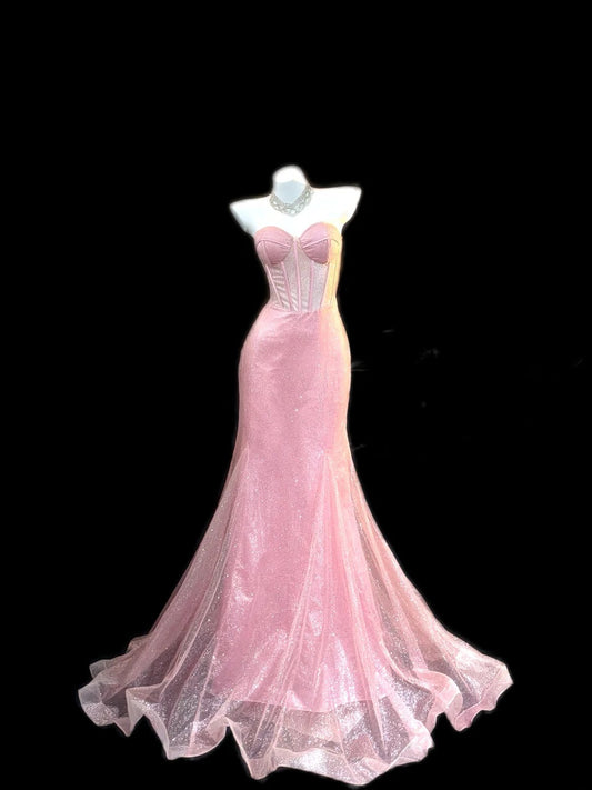 Vintage Abschlussballkleider Meerjungfrau Sweetheart Ärmellos Rosa Pailletten Langes Abendkleid Formelle Outfits RB3452