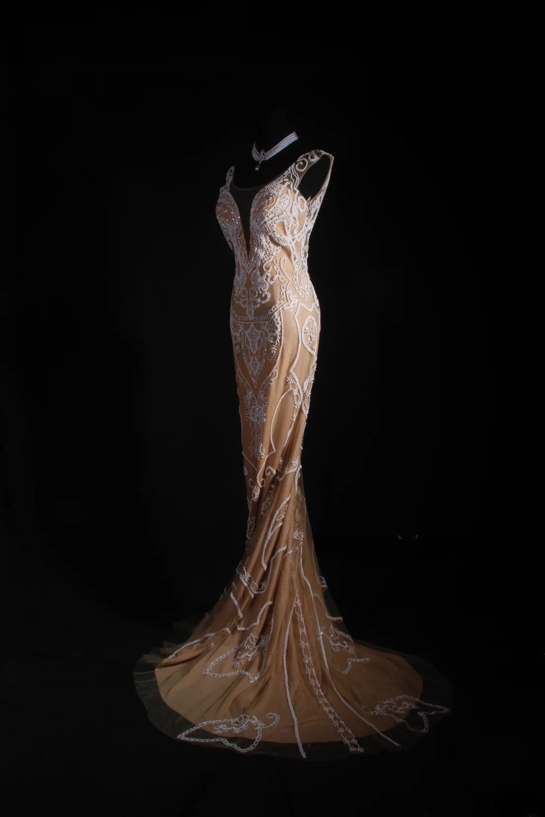 Robe de soirée longue sirène vintage en tulle et dentelle, inspiration champagne, longueur au sol, AS050