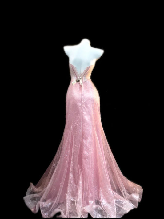 Vintage Abschlussballkleider Meerjungfrau Sweetheart Ärmellos Rosa Pailletten Langes Abendkleid Formelle Outfits RB3452