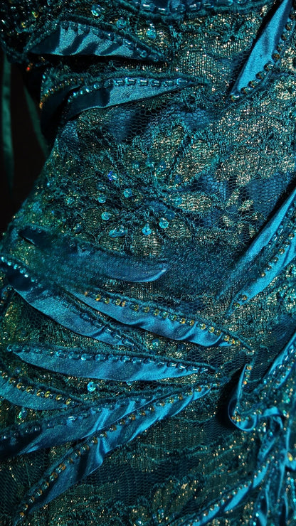 Lace Prom Dress Inspo Mermaid Sweetheart Blue Lace Modest With Beading Formal Party Gown RB9852