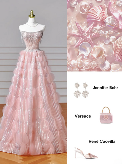 Robe de bal de fin d'année modeste pour lycéennes, inspiration lycéennes, robe de bal longue rose bustier ornée de perles, semi-formelle, AQ051
