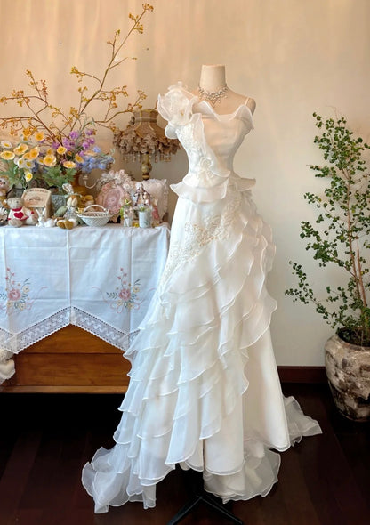 Wedding Dresses Elegant Mermaid Spaghetti Straps Chiffon Bridal Gown White Floor Length for Wedding Ceremony RB9042