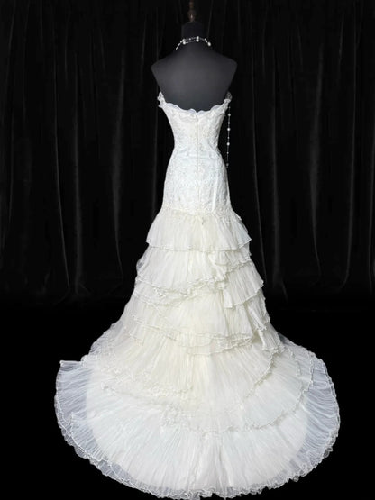 Traumhafte lange Brautkleider im 70er-Jahre-Stil, Meerjungfrauen-Ausschnitt, Boho-Stil, mit Spitze, figurbetont, auch in kleinen und großen Größen erhältlich, AS051
