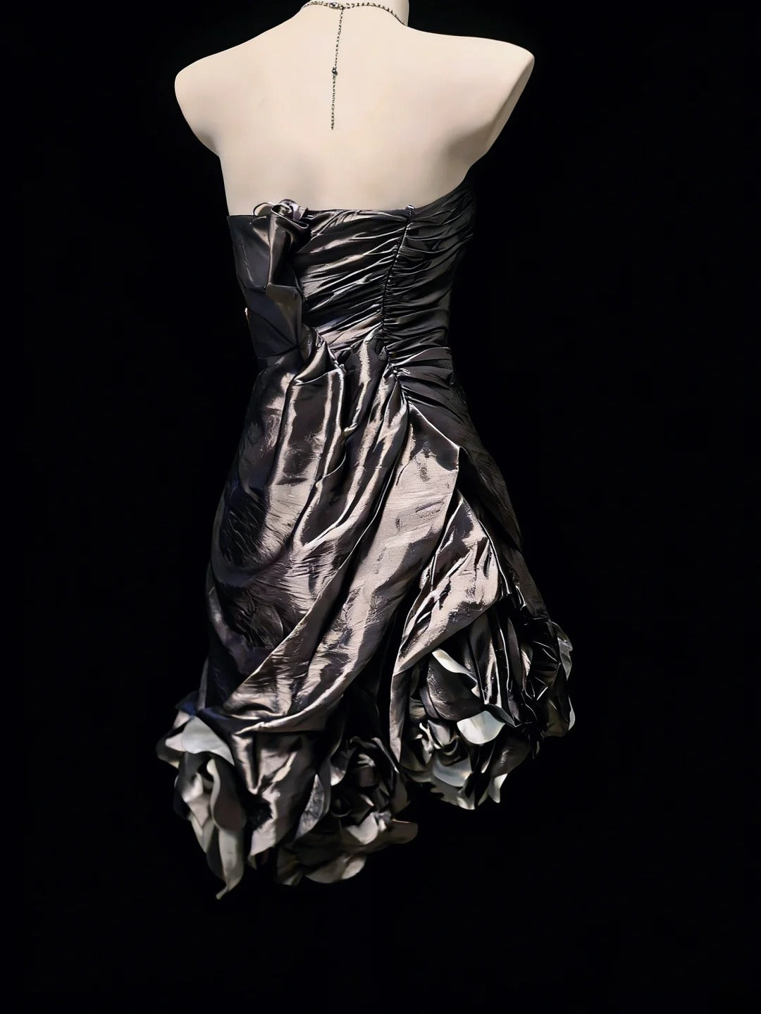 Robe de bal vintage fourreau sans bretelles en taffetas gris, robe courte d'anniversaire, robe de soirée, robe de bal AS051