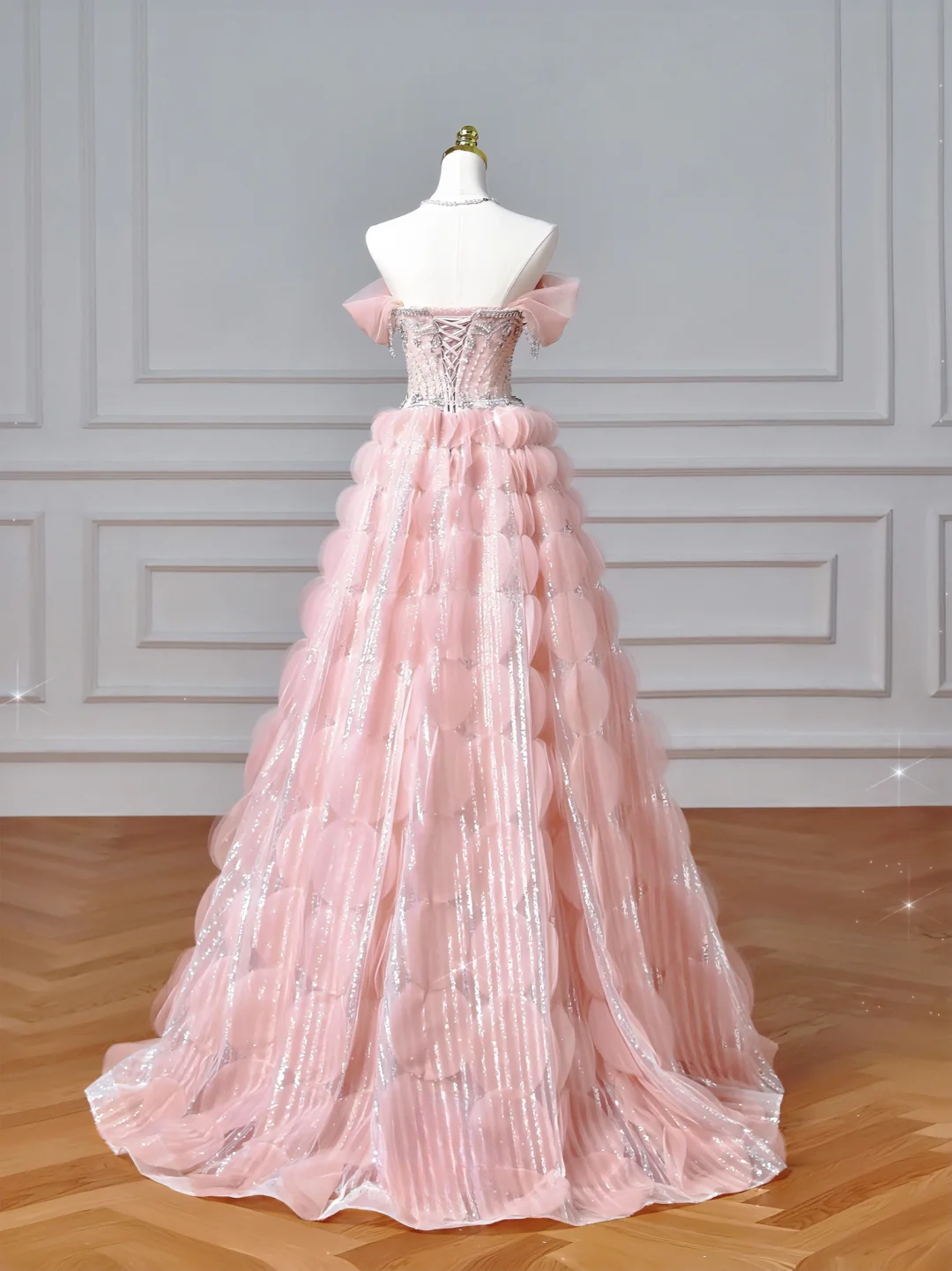Robe de bal de fin d'année modeste pour lycéennes, inspiration lycéennes, robe de bal longue rose bustier ornée de perles, semi-formelle, AQ051