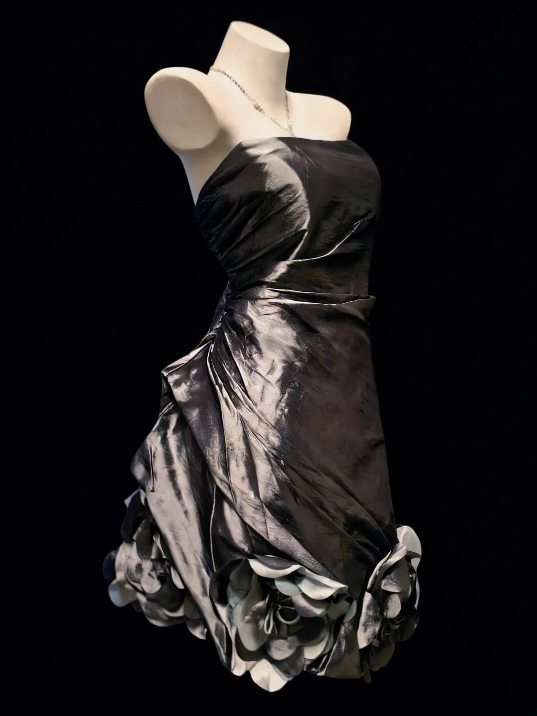 Robe de bal vintage fourreau sans bretelles en taffetas gris, robe courte d'anniversaire, robe de soirée, robe de bal AS051