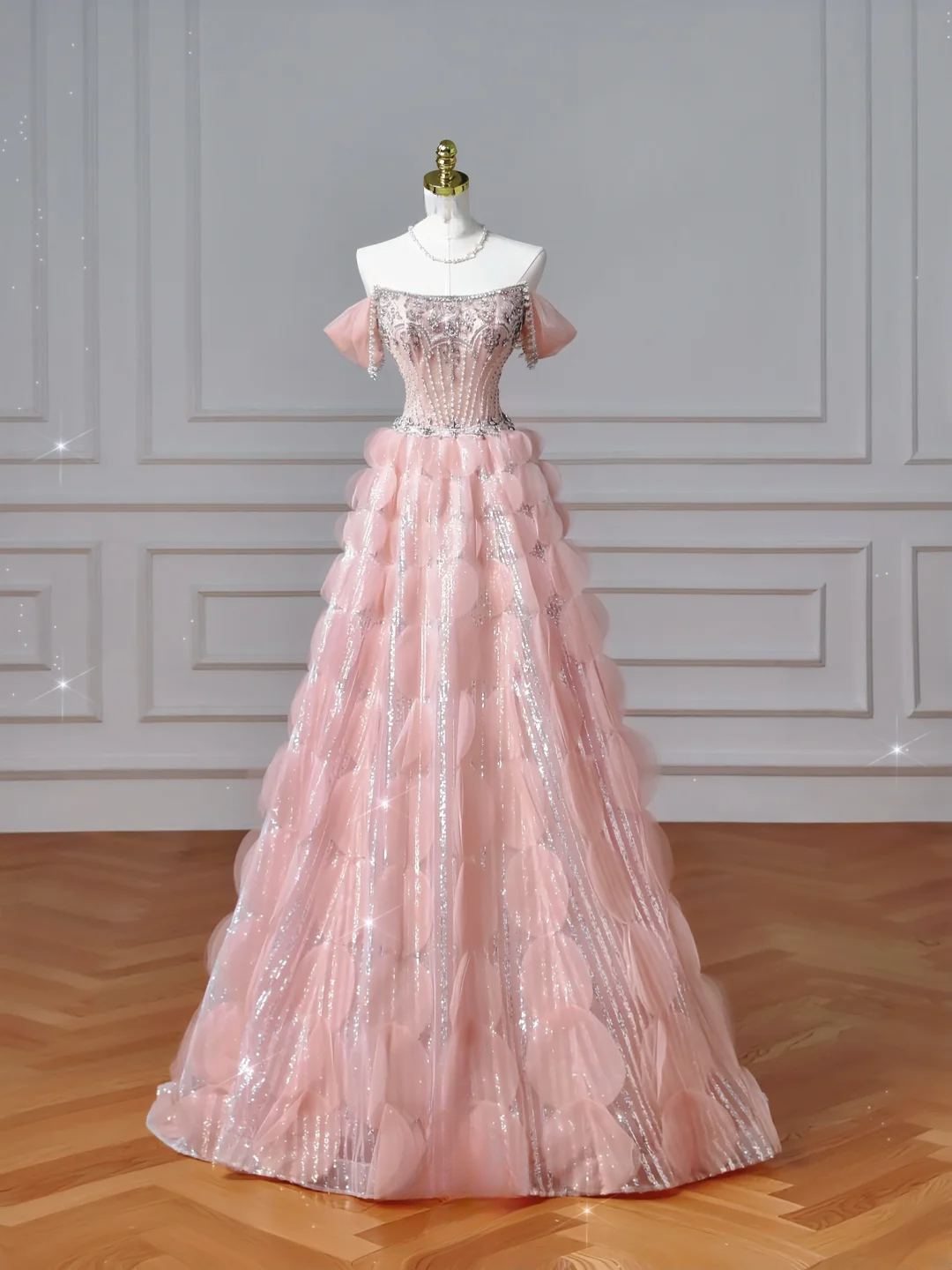 Robe de bal de fin d'année modeste pour lycéennes, inspiration lycéennes, robe de bal longue rose bustier ornée de perles, semi-formelle, AQ051